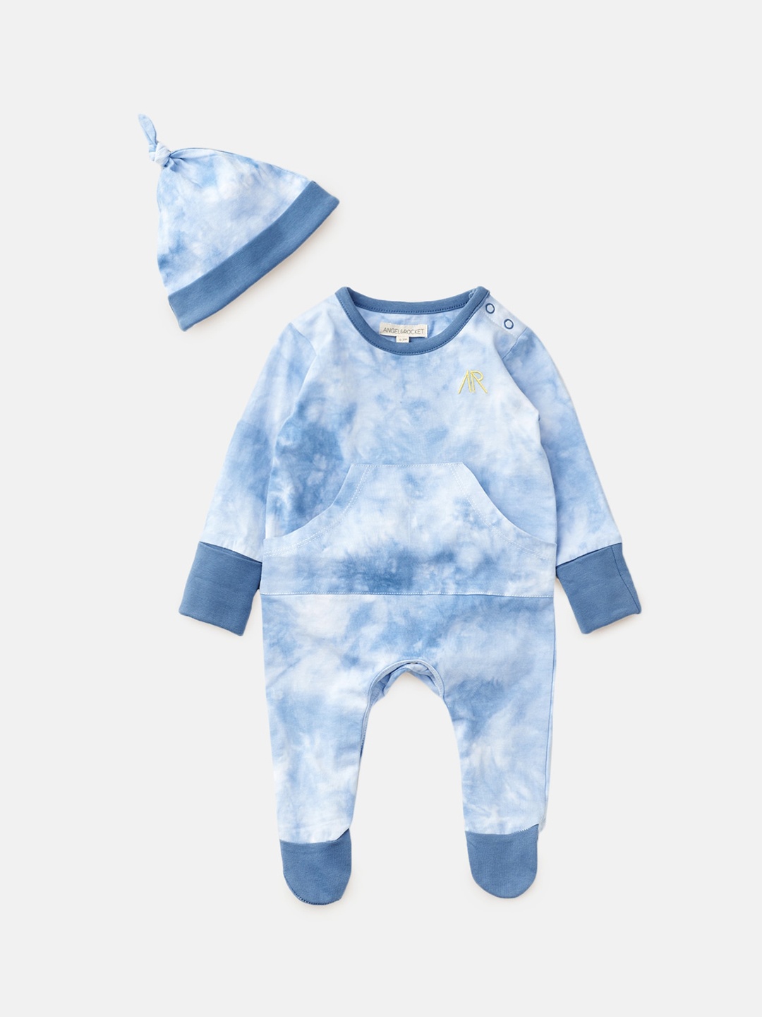 

Angel & Rocket Infant Boys Tie-Dye Cotton Sleepsuit With Cap, Blue