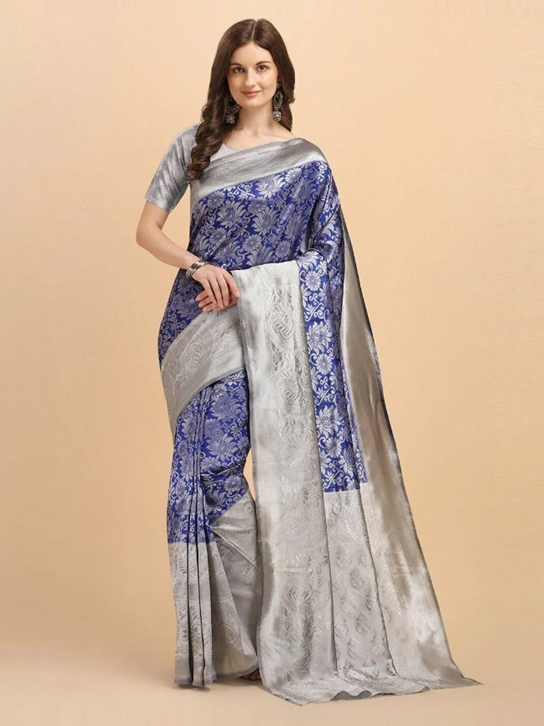 

Ethnic Yard Floral Woven Design Saree, Blue