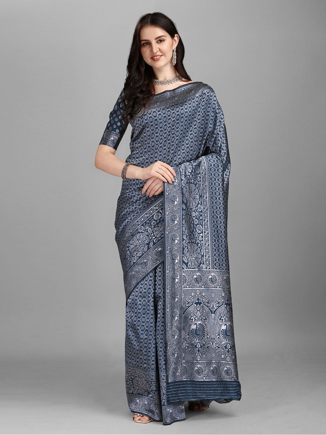 

Ethnic Yard Ethnic Motifs Woven Design Saree, Blue