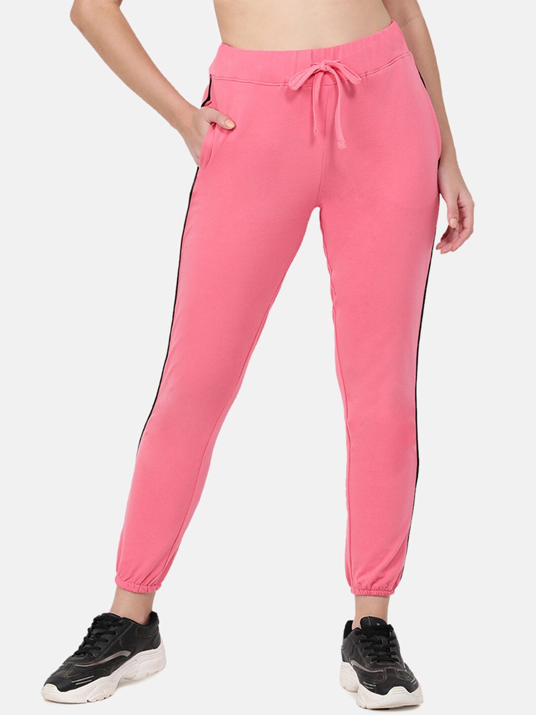 

BEVERLY BLUES Women Striped Cotton Joggers, Pink