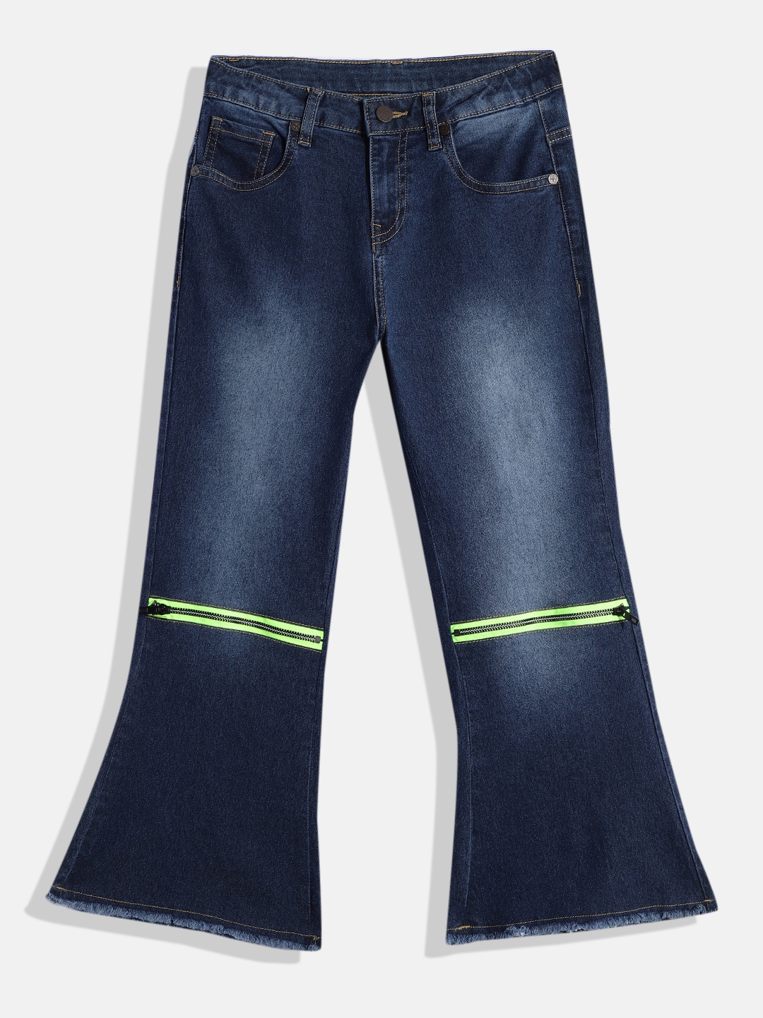 

HERE&NOW Girls Wide Leg Loose Fit Stretchable Jeans, Navy blue