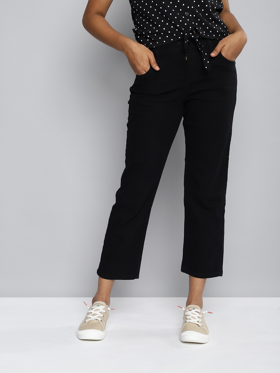 

HERE&NOW Girls Black Regular Fit Clean Look Stretchable Jeans