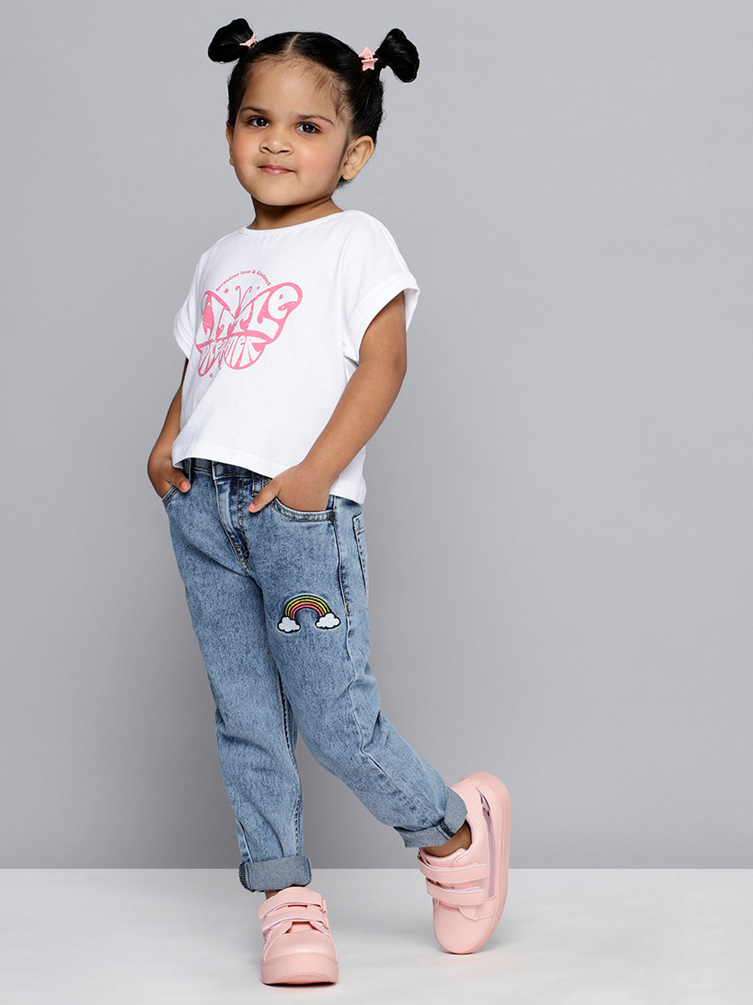 

HERE&NOW Girls Slim Fit Embroidered Stretchable Jeans, Blue
