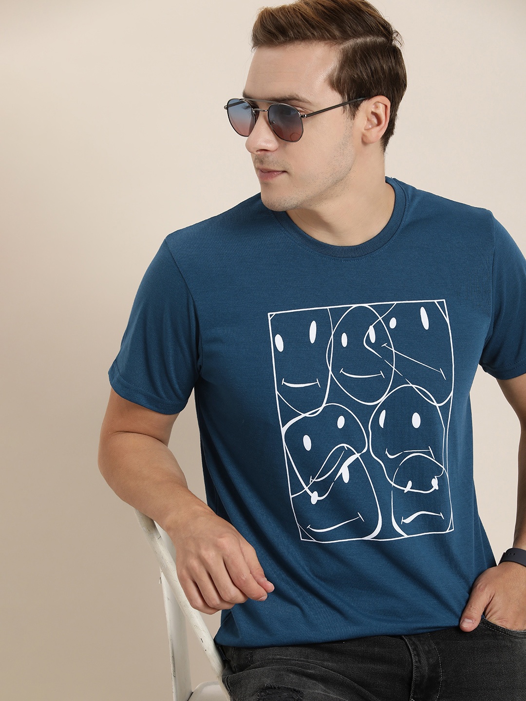 

Moda Rapido Men Graphic Printed T-shirt, Navy blue