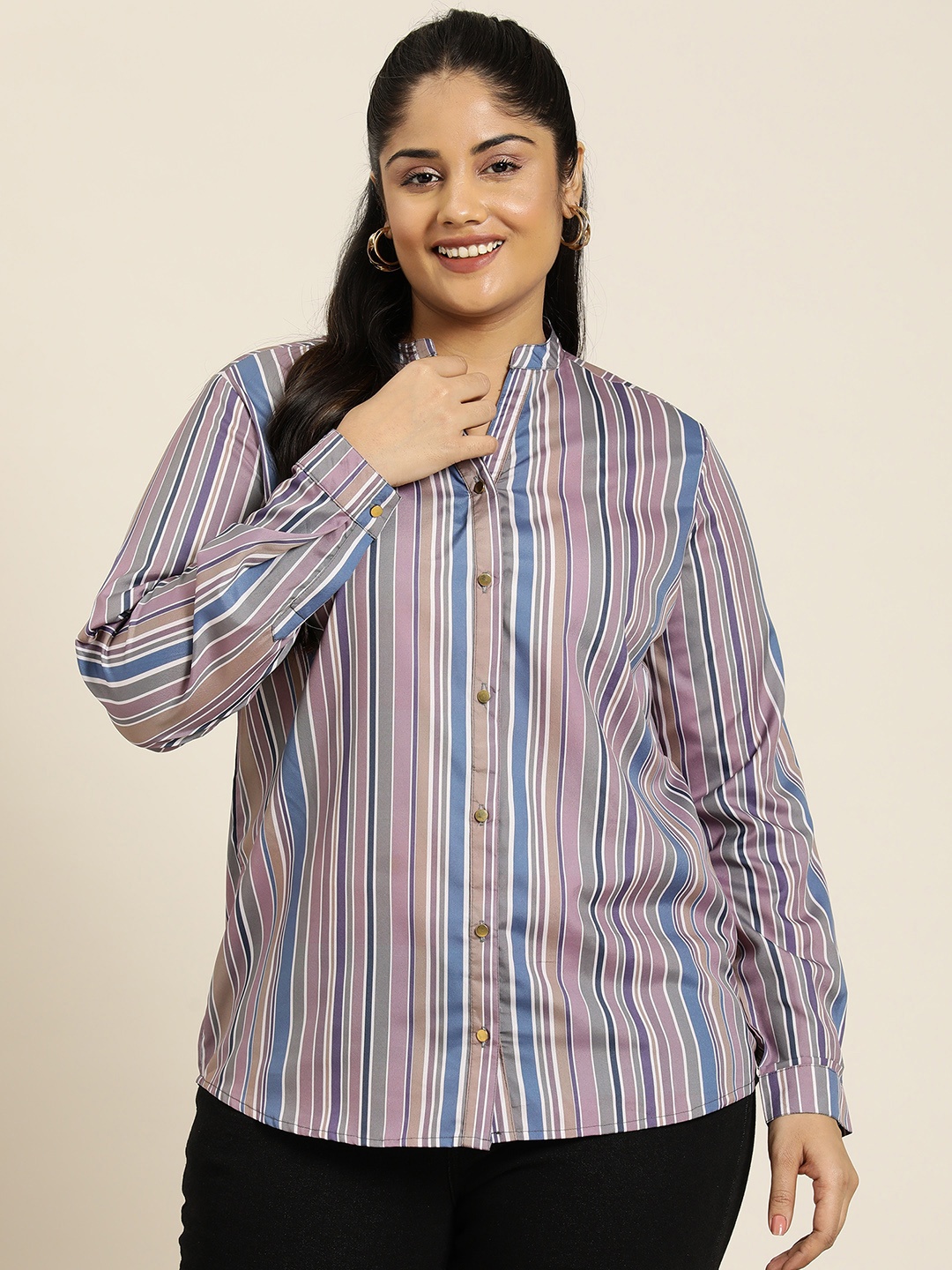 

Sztori Women Plus Size Striped Casual Shirt, Mauve