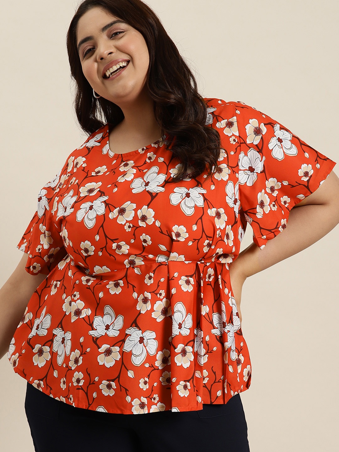 

Sztori Plus Size Floral Print Top, Rust