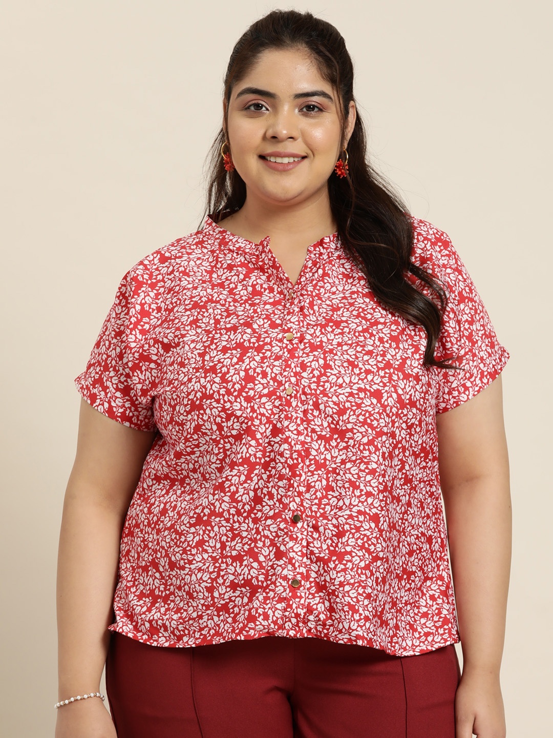 

Sztori Plus Size Floral Printed Casual Shirt, Red