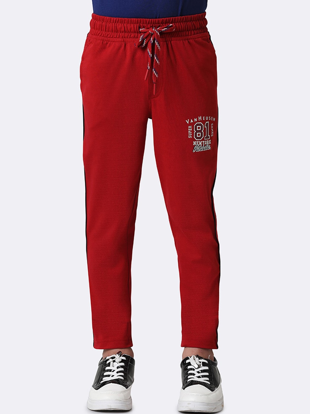 

Van Heusen Boys Mid-Rise Printed Cotton Smart Tech Easy Stain Release Track Pants, Red