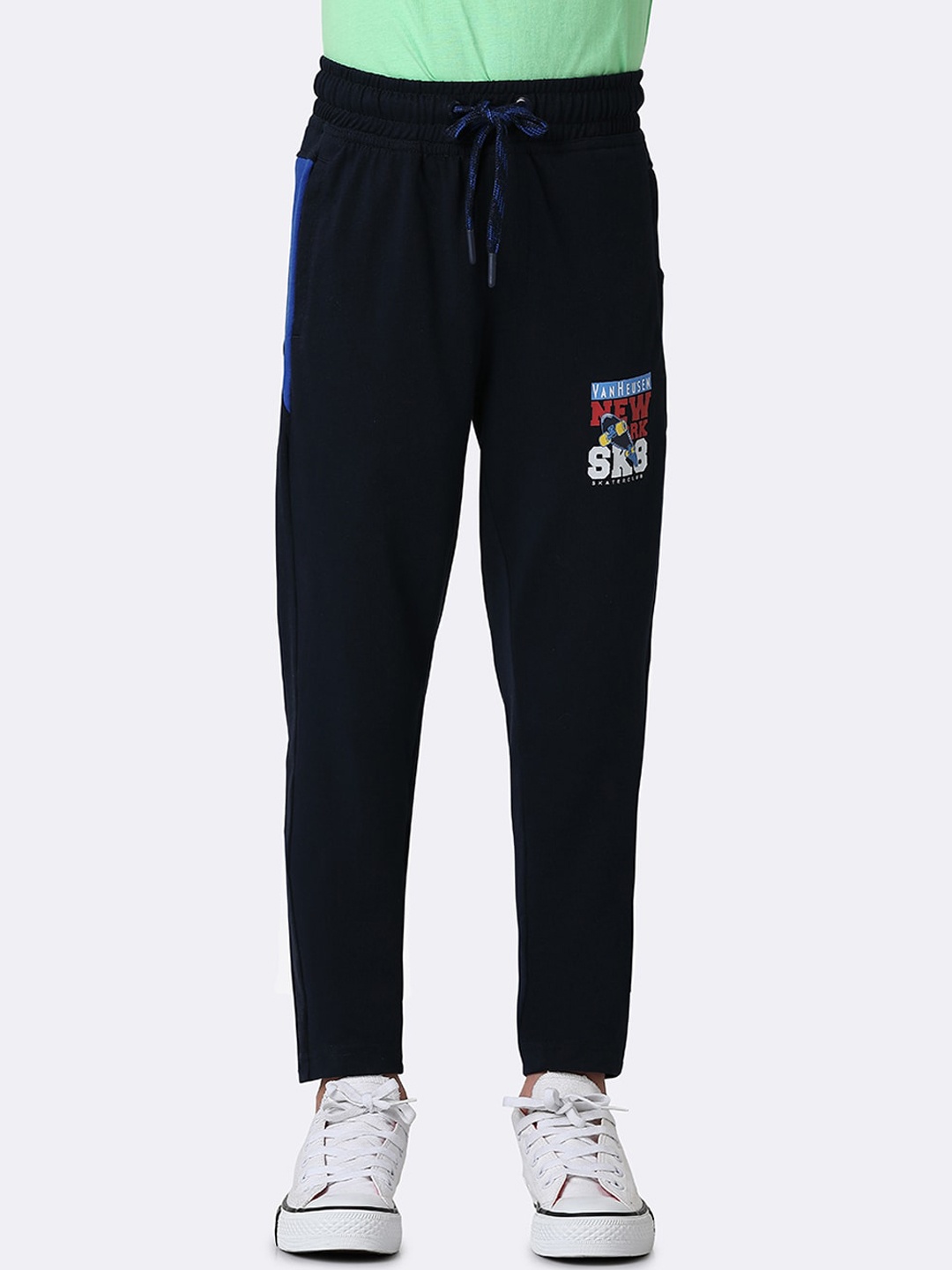 

Van Heusen Boys Printed Cotton Smart Tech Easy Stain Release Track Pants, Navy blue