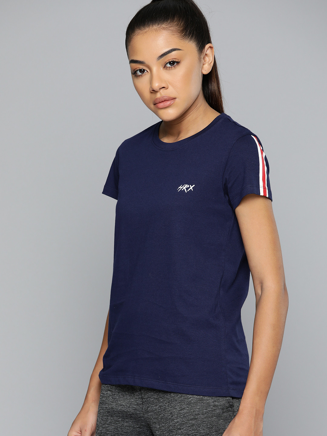 

HRX by Hrithik Roshan Women Solid Pure Cotton T-shirt, Navy blue