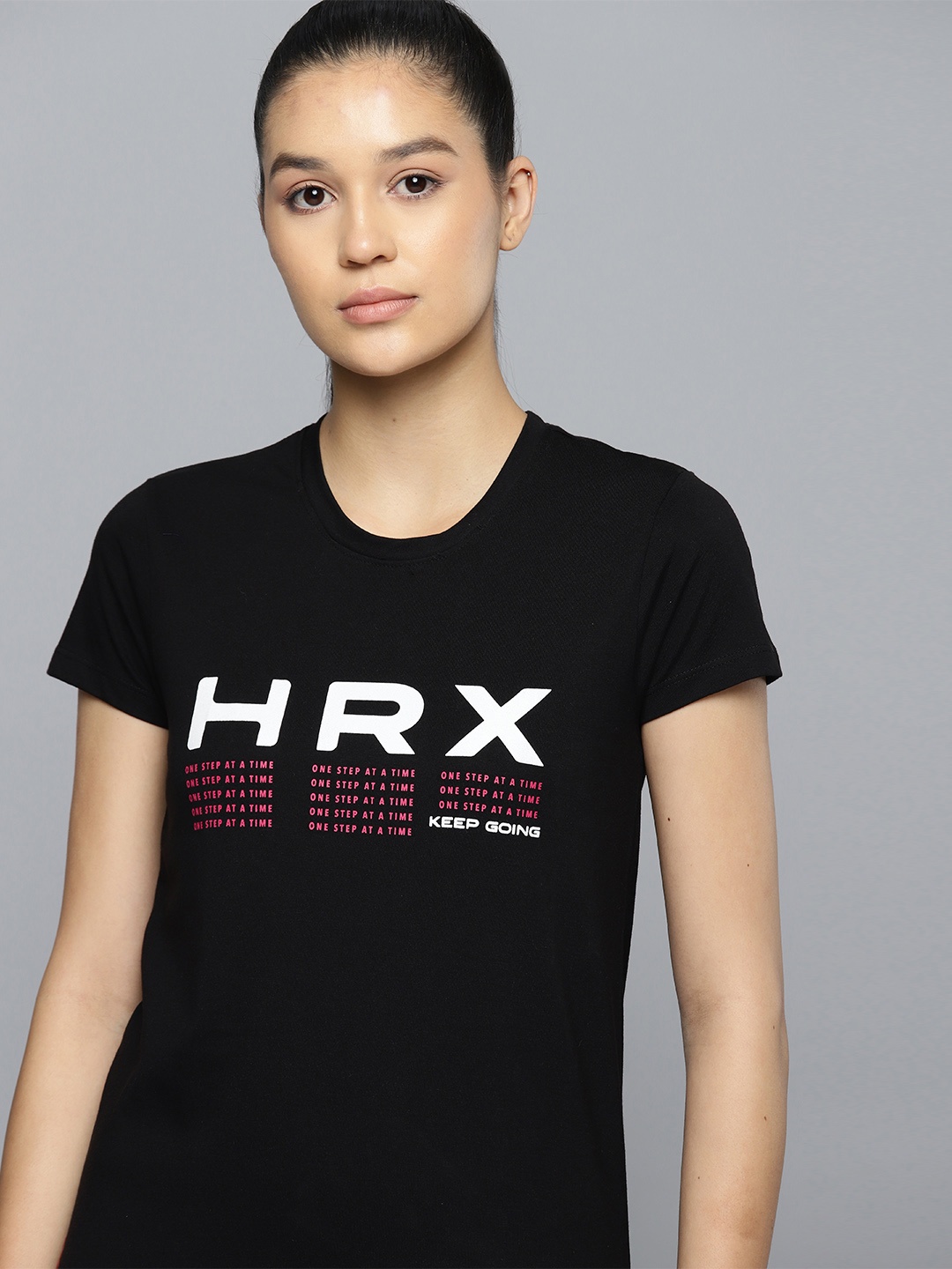 

HRX by Hrithik Roshan Brand Logo Printed Training T-shirt, Black