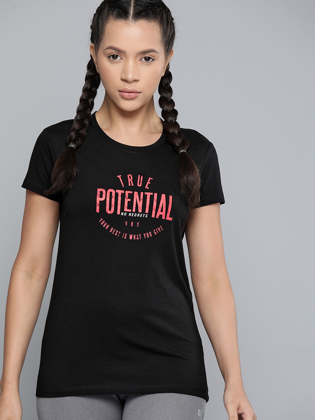 

HRX by Hrithik Roshan Typography Printed Training T-shirt, Black