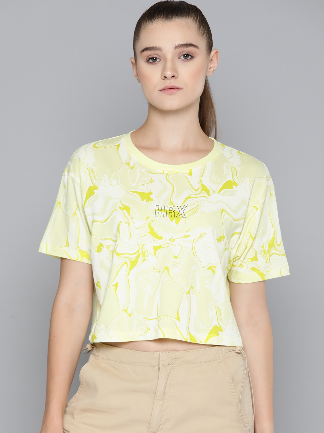 

HRX by Hrithik Roshan Lifestyle Women Printed Pure Cotton T-shirt, Yellow