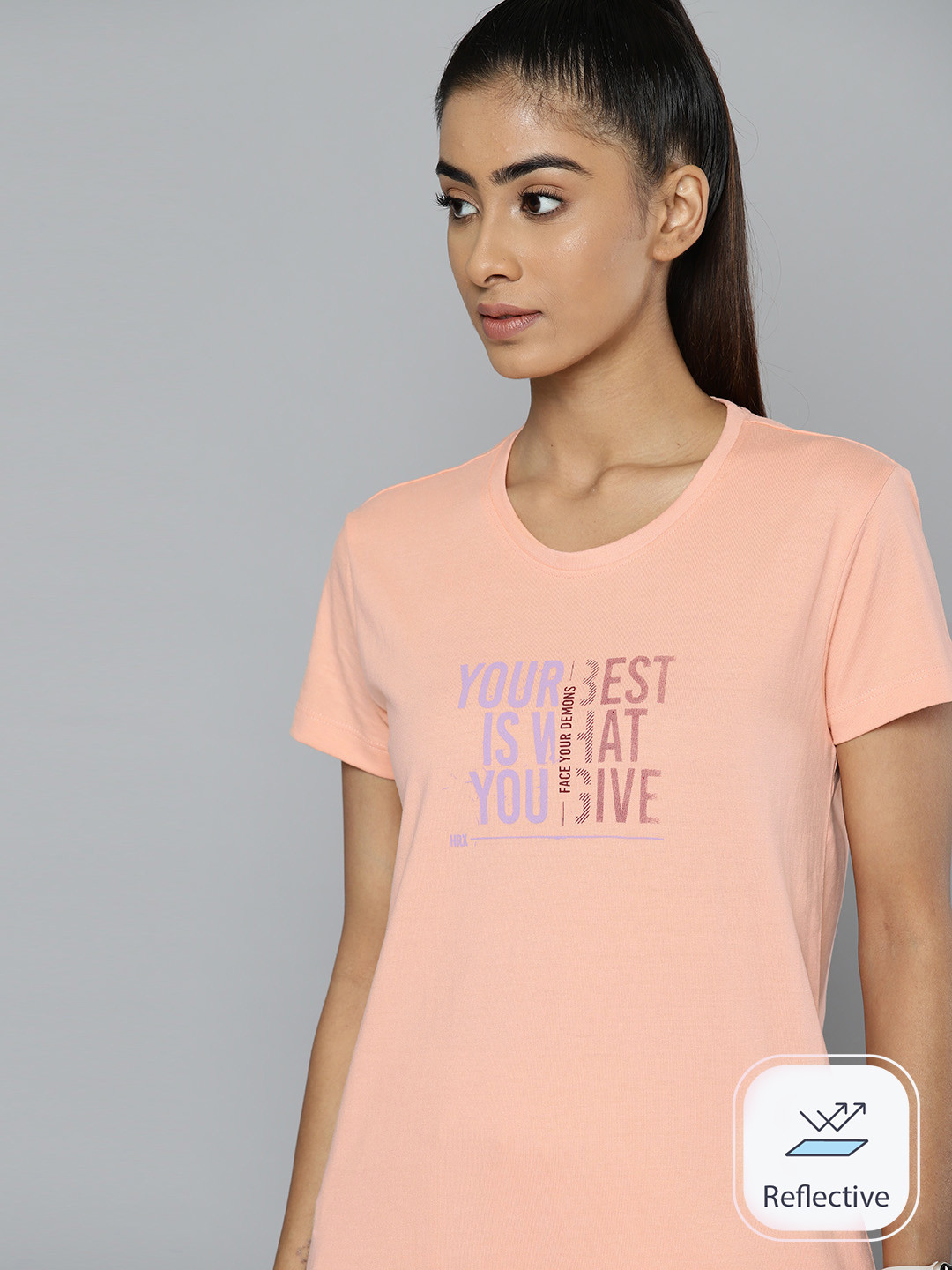 

HRX by Hrithik Roshan Typography Print Antimicrobial Training T-shirt, Peach