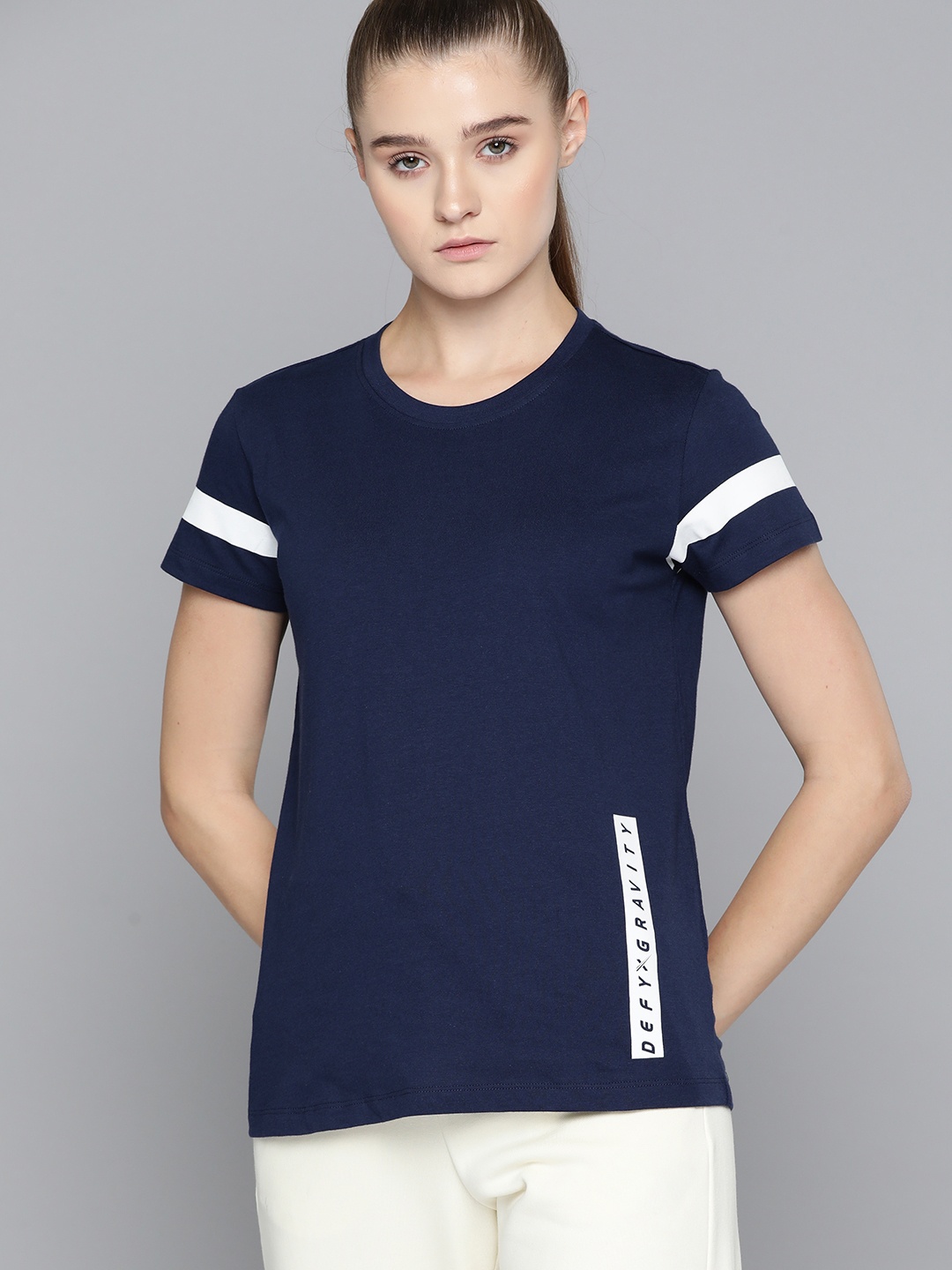 

HRX by Hrithik Roshan Lifestyle Women Pure Cotton T-shirt, Navy blue
