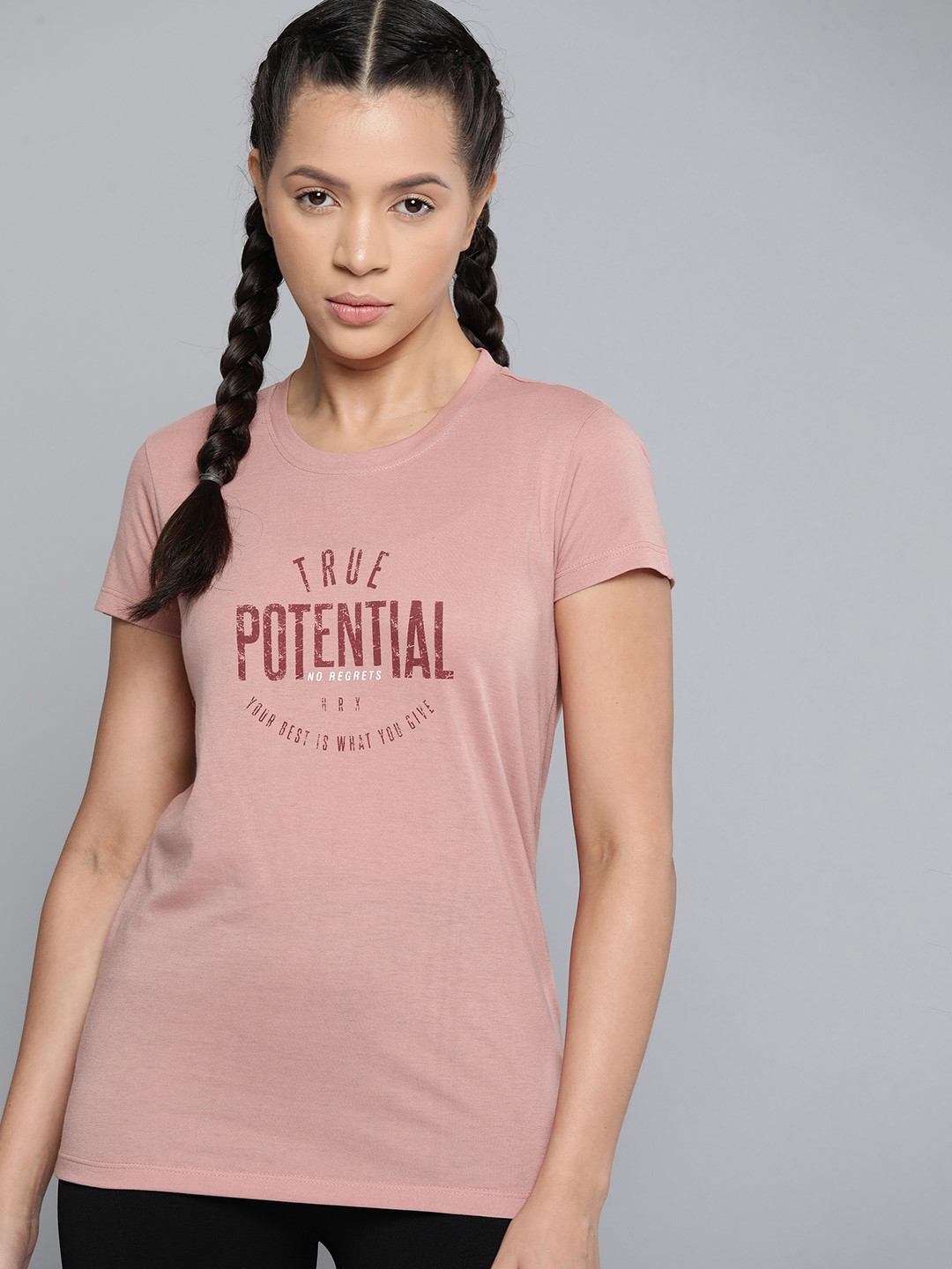 

HRX by Hrithik Roshan Typography Printed Training T-shirt, Rose