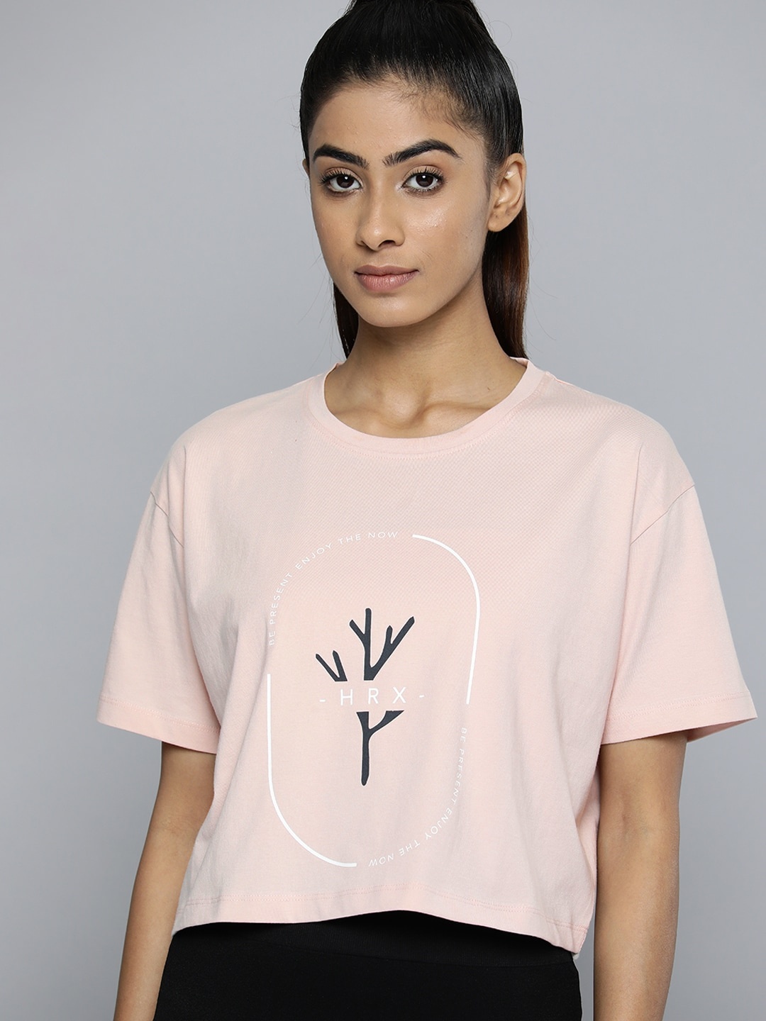 

HRX by Hrithik Roshan Printed Pure Cotton Boxy Fit Yoga T-shirt, Beige