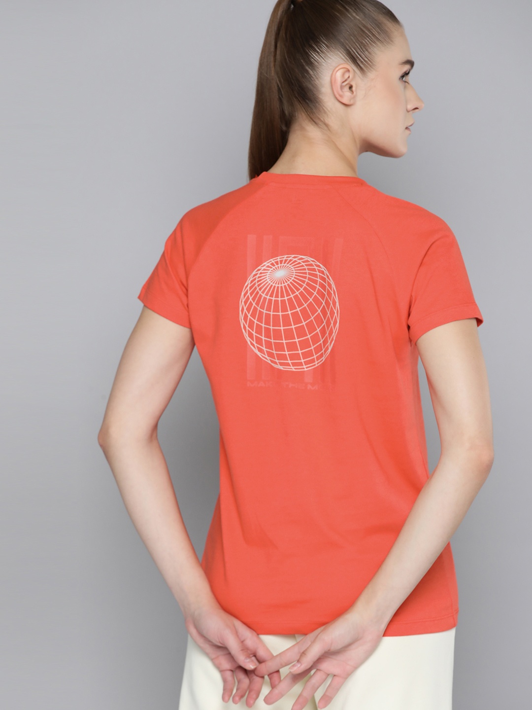 

HRX by Hrithik Roshan Lifestyle Women Printed Pure Cotton T-shirt, Orange