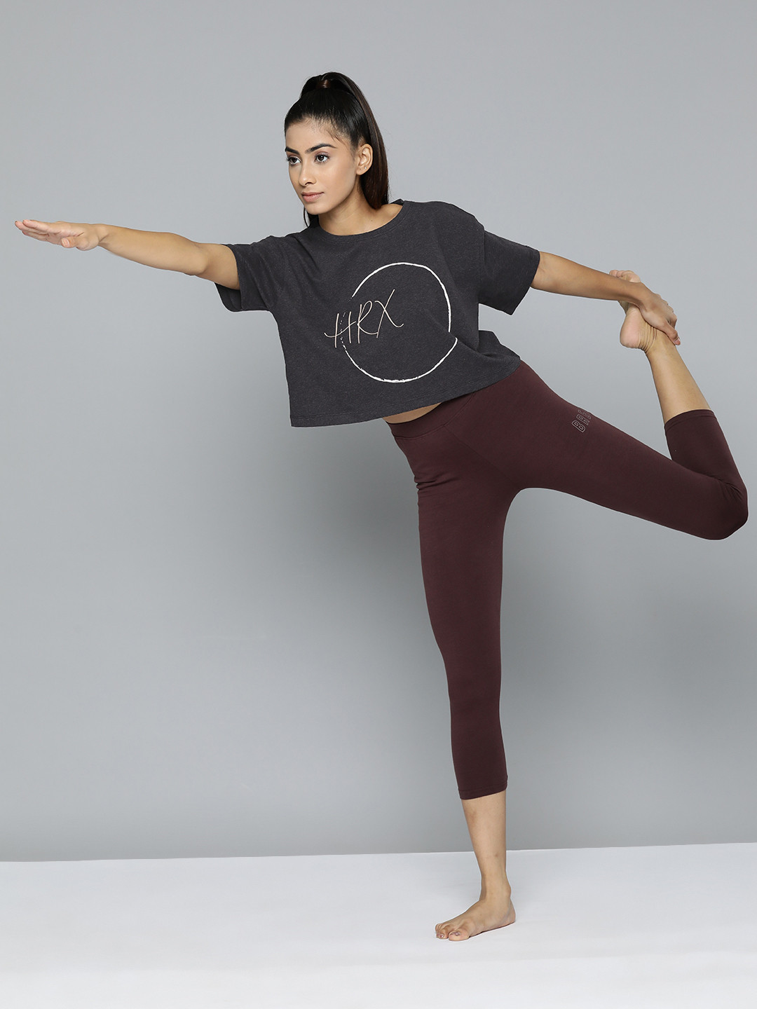 

HRX by Hrithik Roshan Brand Logo Printed Pure Cotton Yoga T-shirt, Navy blue