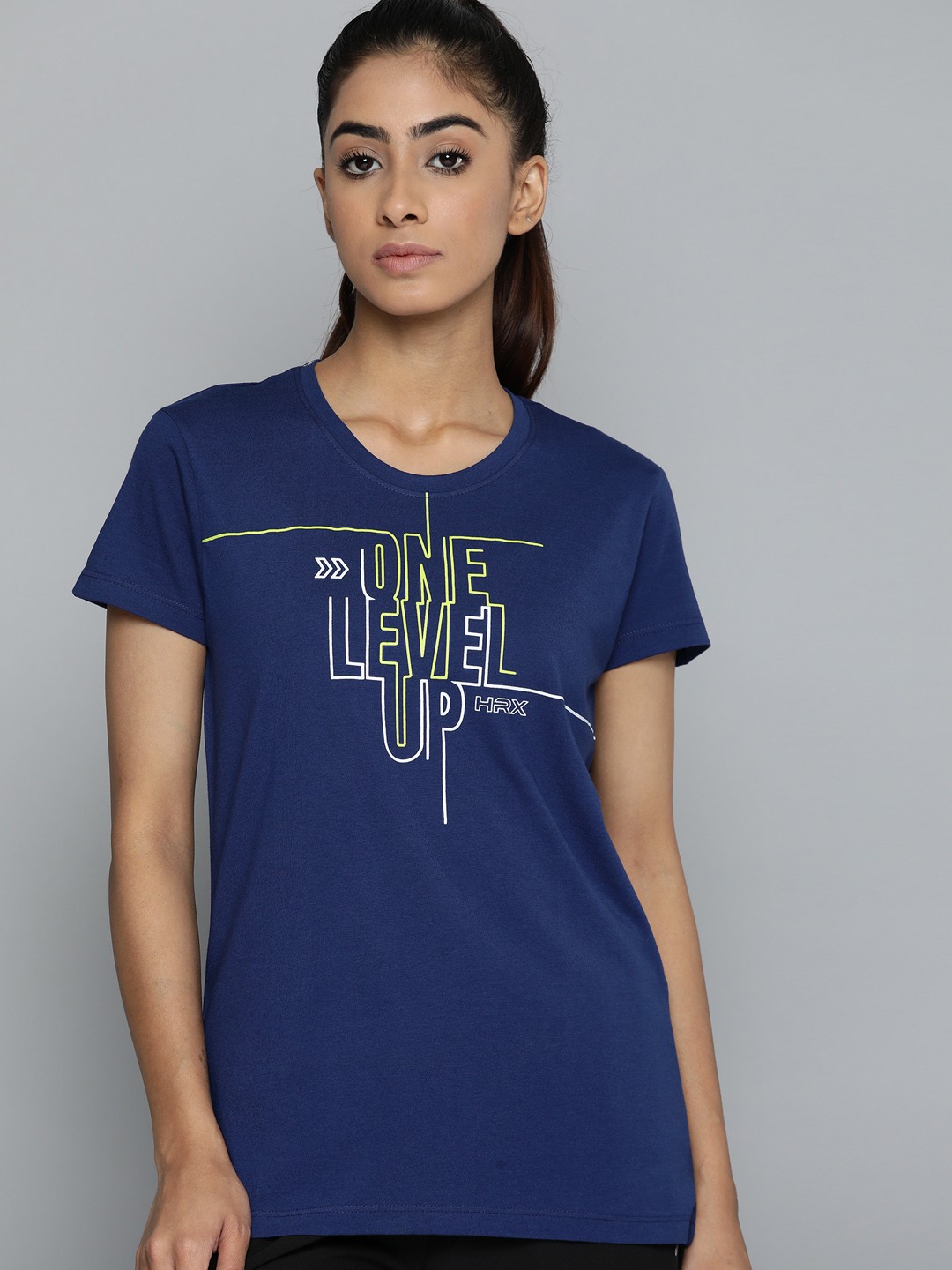 

HRX by Hrithik Roshan Typography Printed Rapid-Dry Training T-shirt, Navy blue