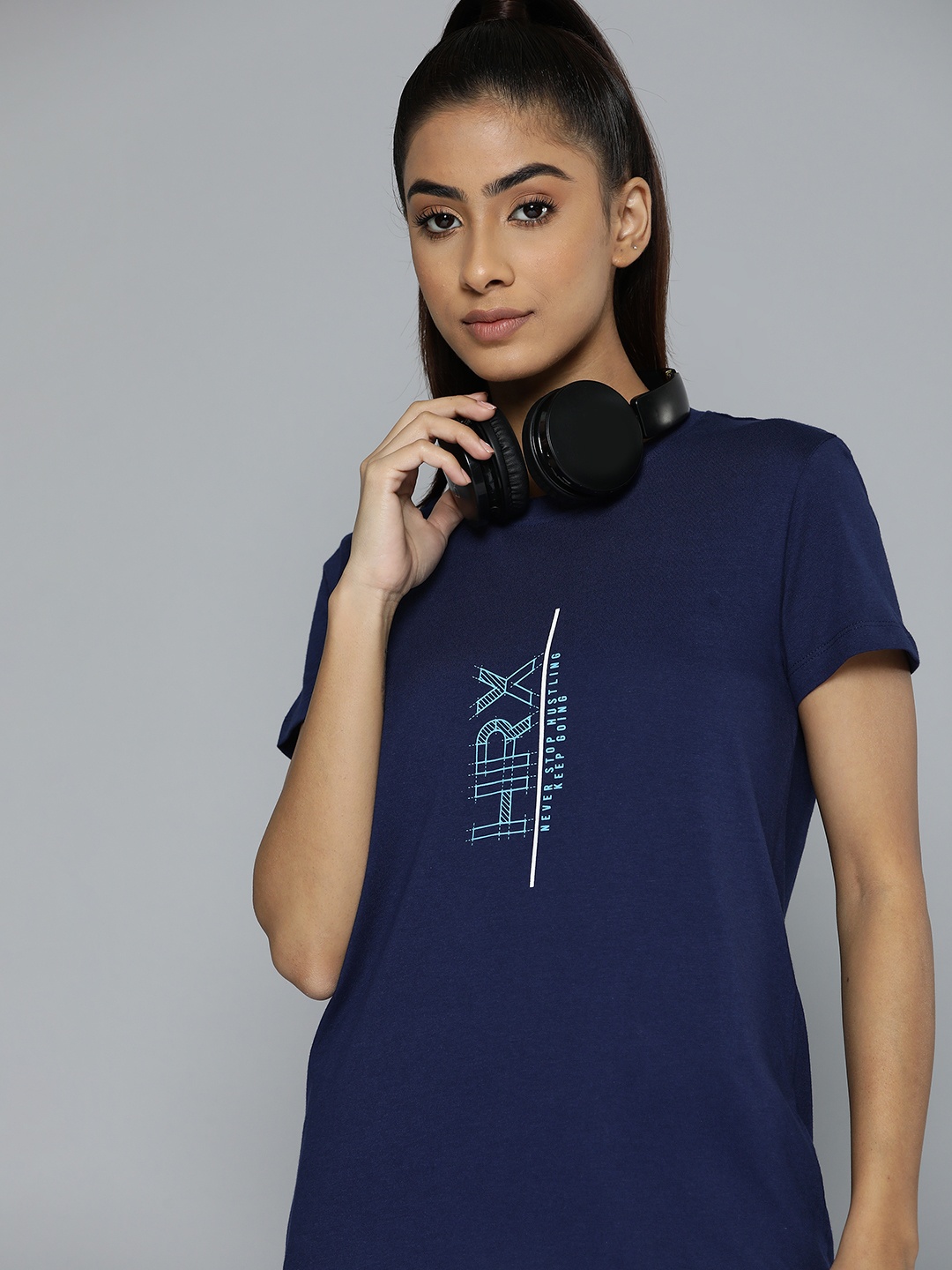

HRX by Hrithik Roshan Printed Pure Cotton Lifestyle T-shirt, Navy blue