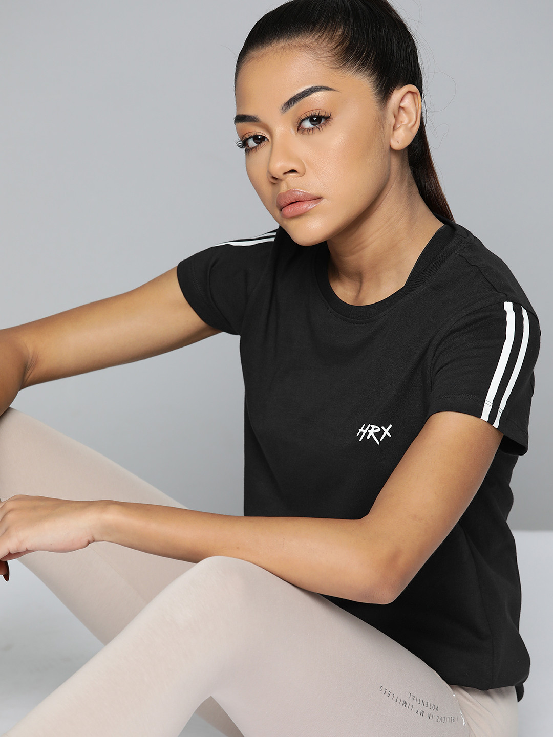 

HRX by Hrithik Roshan Women Solid Pure Cotton T-shirt, Black