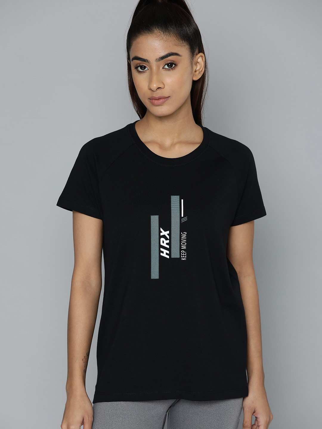 

HRX by Hrithik Roshan Brand Logo Printed Pure Cotton T-shirt, Black