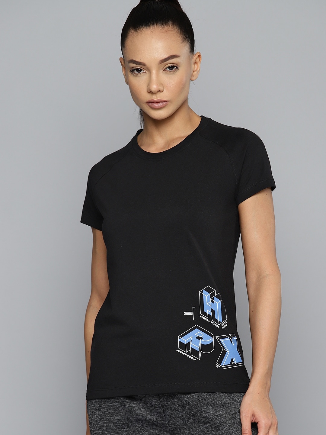 

HRX by Hrithik Roshan Brand Logo Printed T-shirt, Black