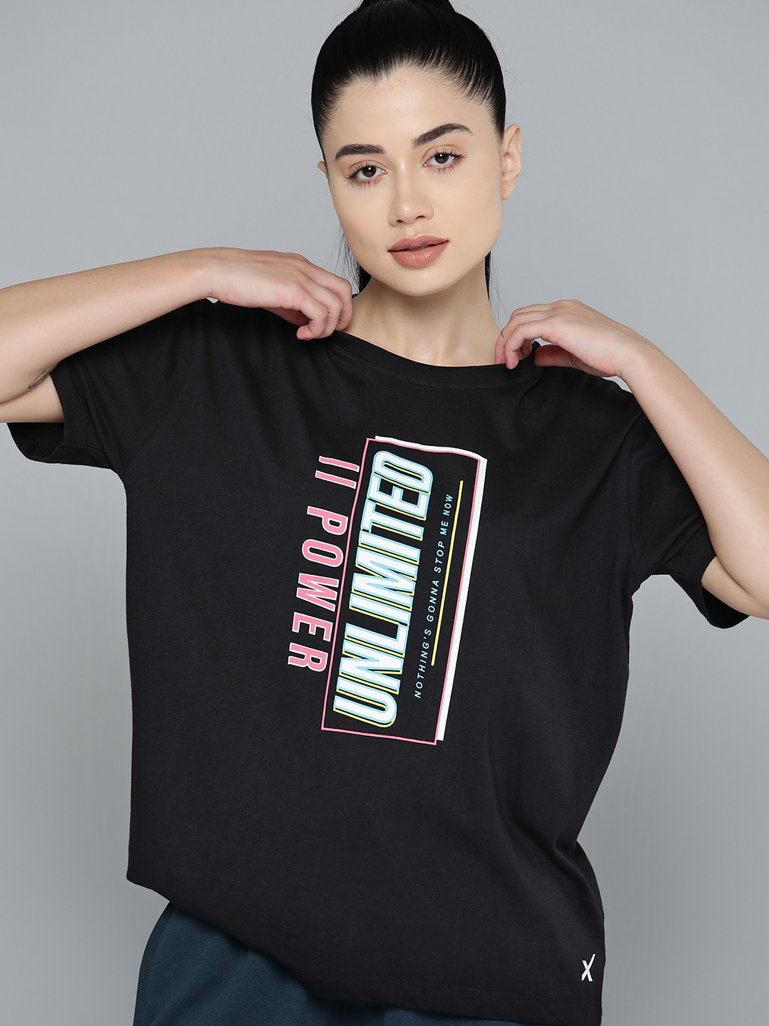 

HRX by Hrithik Roshan Typography Printed Pure Cotton T-shirt, Black