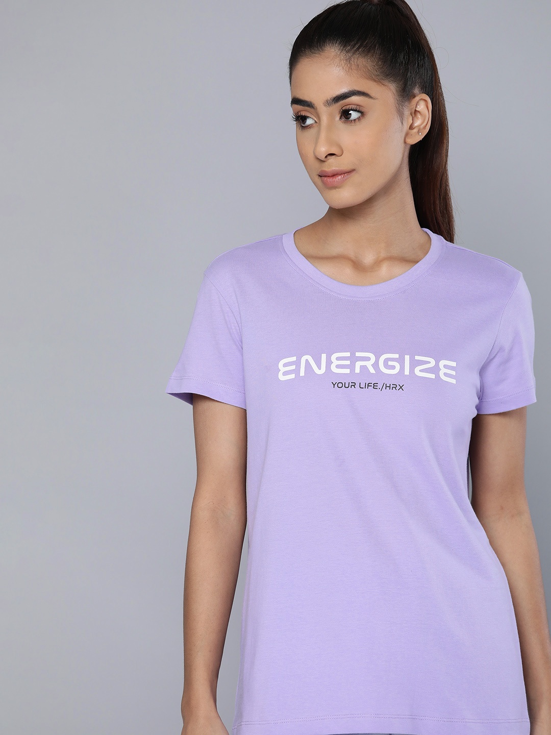 

HRX by Hrithik Roshan Women Printed Pure Cotton T-shirt, Lavender