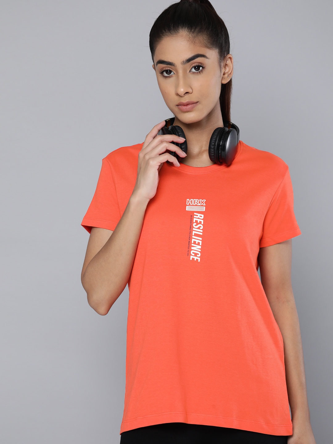 

HRX by Hrithik Roshan Women Printed Pure Cotton T-shirt, Orange