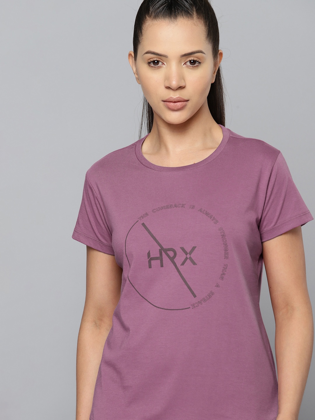 

HRX by Hrithik Roshan Brand Logo Printed Rapid-Dry Training T-shirt, Mauve