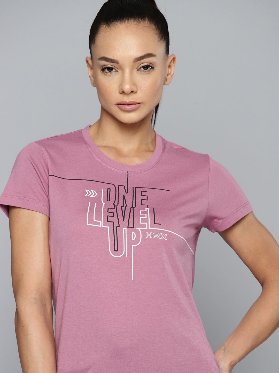 

HRX by Hrithik Roshan Brand Logo Printed Antimicrobial T-shirt, Mauve