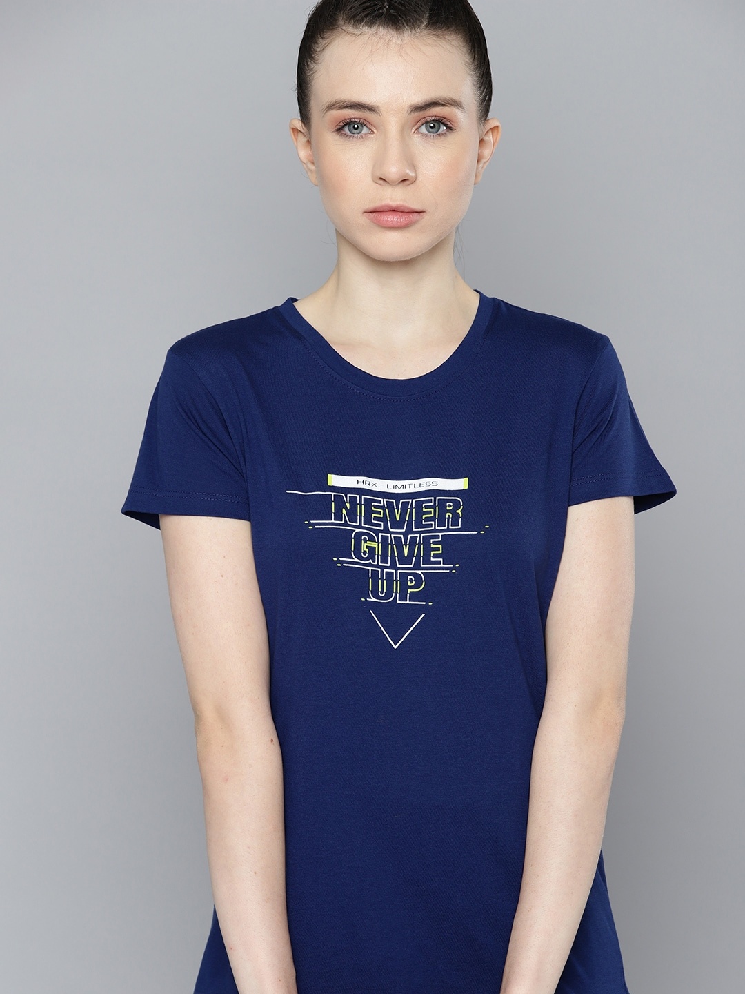 

HRX by Hrithik Roshan Typography Printed Rapid-Dry Training T-shirt, Navy blue