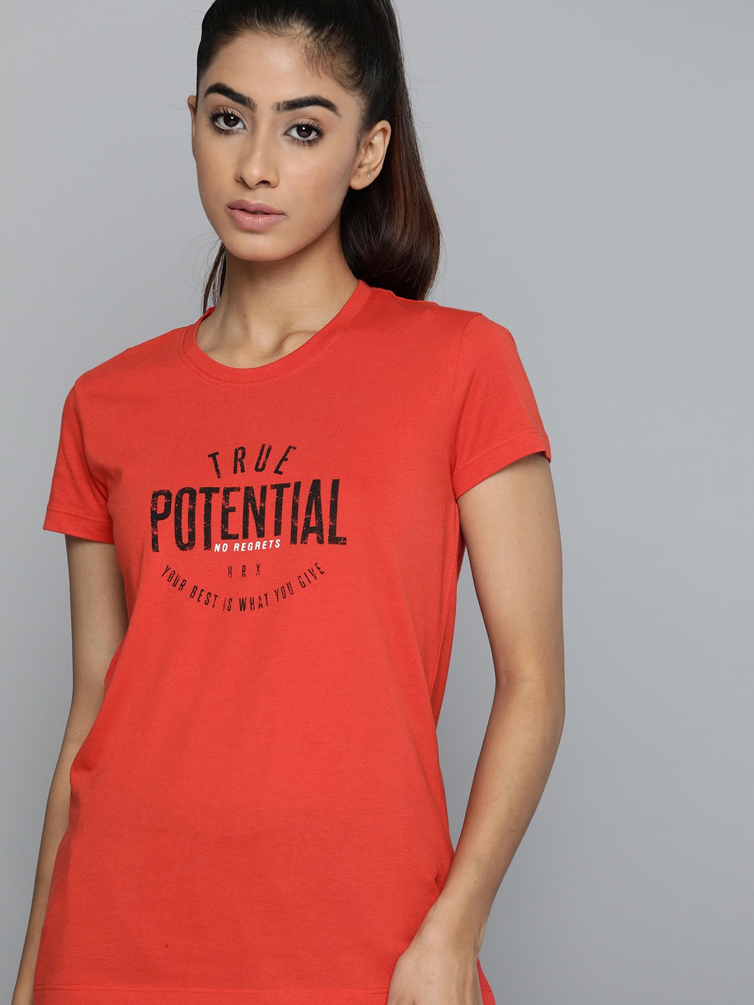 

HRX by Hrithik Roshan Typography Printed Rapid-Dry Training T-shirt, Rust