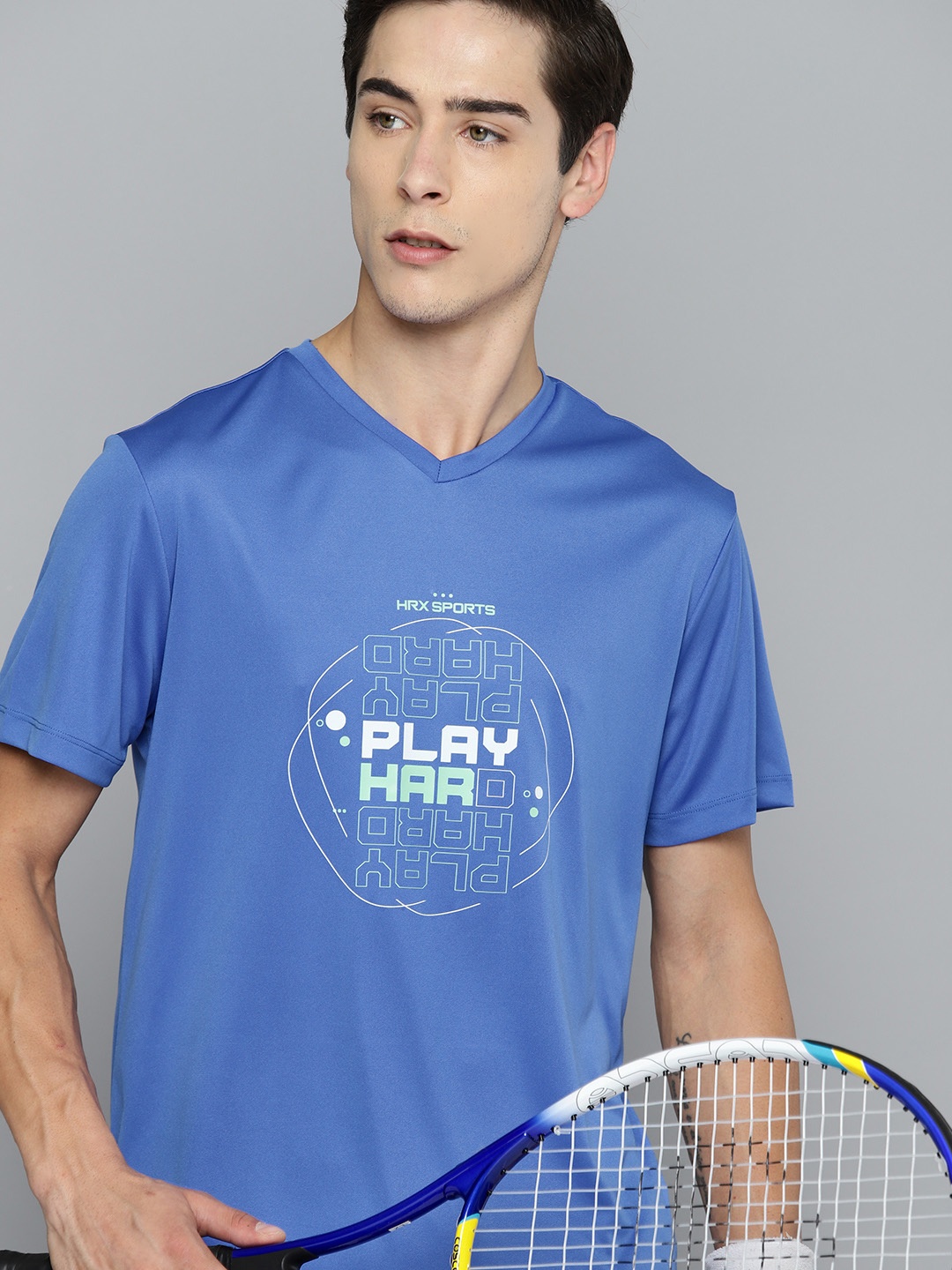 

HRX by Hrithik Roshan Printed Rapid-Dry Racket Sport T-shirt, Blue