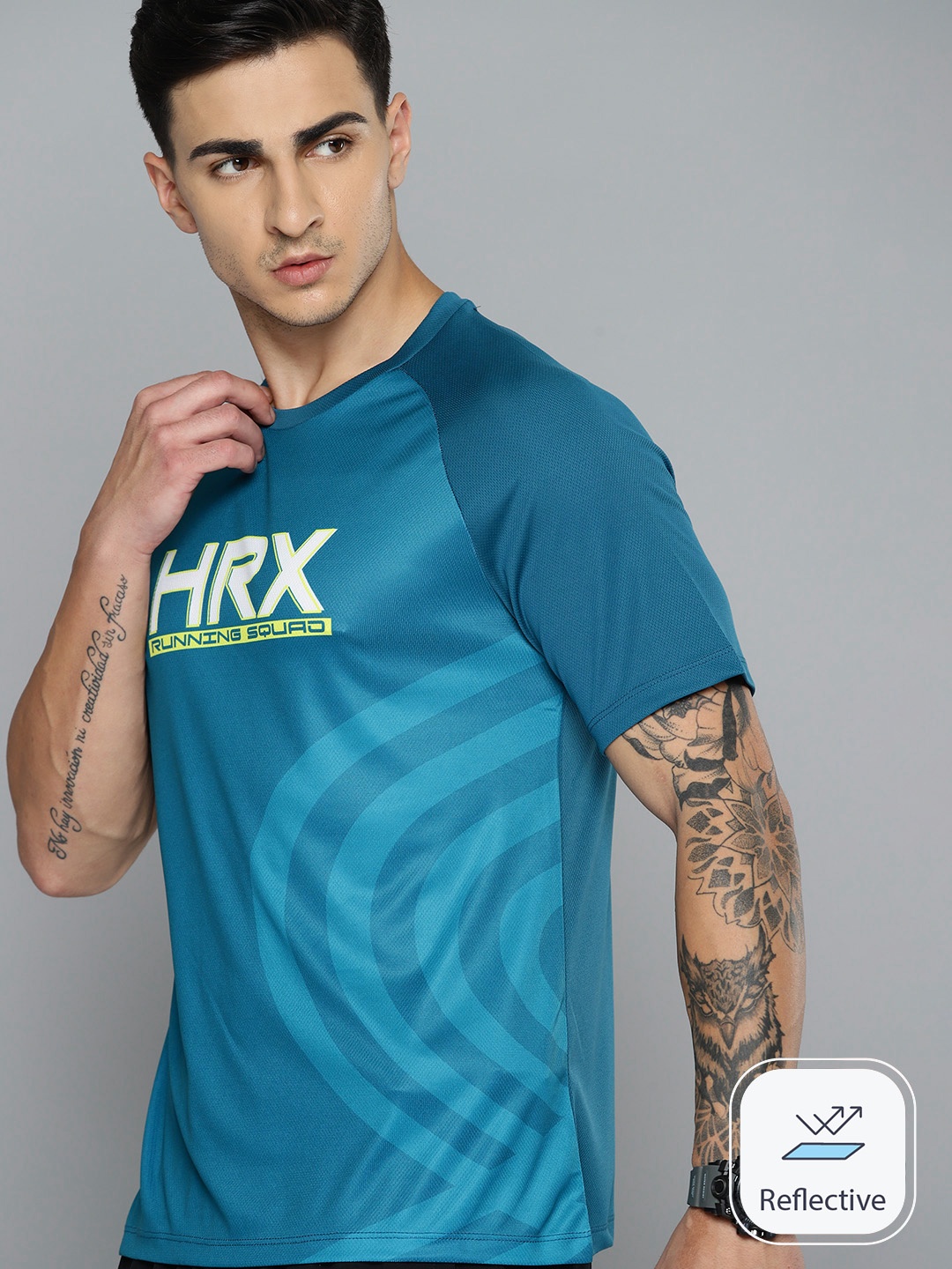 

HRX by Hrithik Roshan Men Rapid-Dry Brand Logo Printed Running T-shirt, Teal