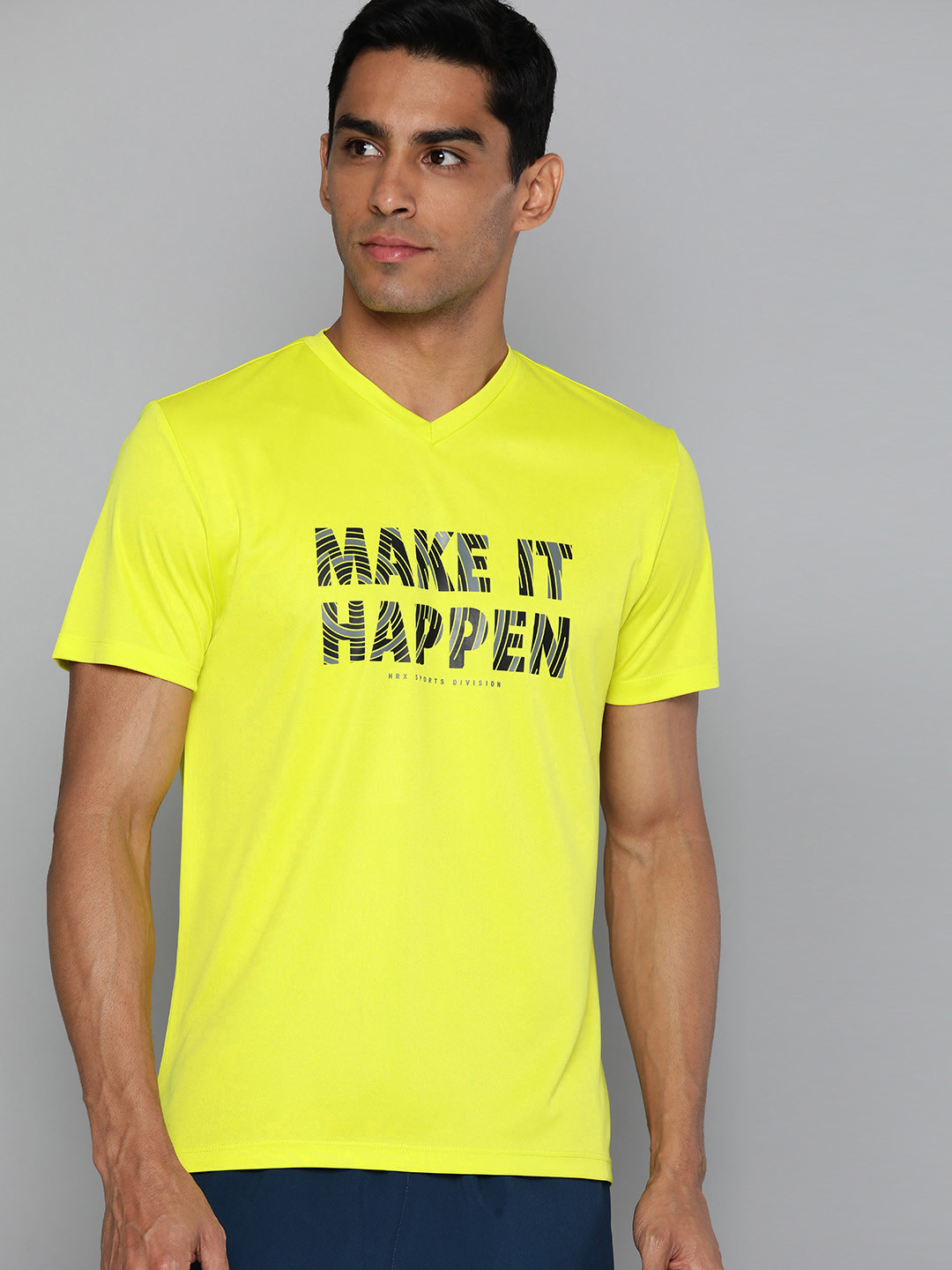 

HRX by Hrithik Roshan Rapid Dry Typography Printed Badminton T-shirt, Lime green