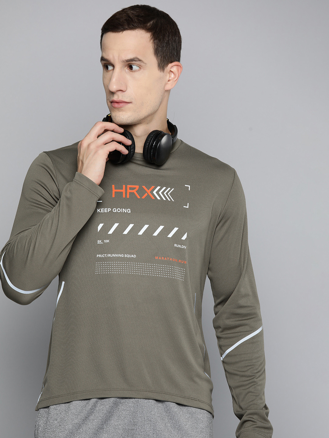 

HRX by Hrithik Roshan Men Brand Logo Rapid-Dry Running T-shirt, Olive
