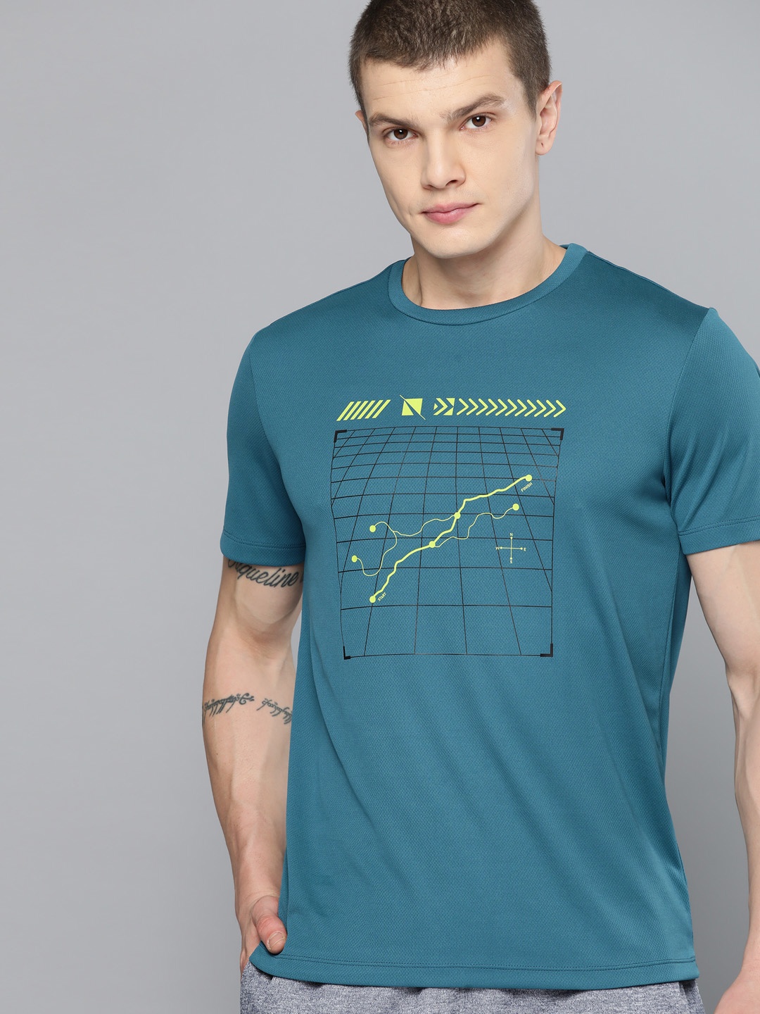 

HRX by Hrithik Roshan Men Graphic Print Rapid-Dry Running T-shirt, Teal