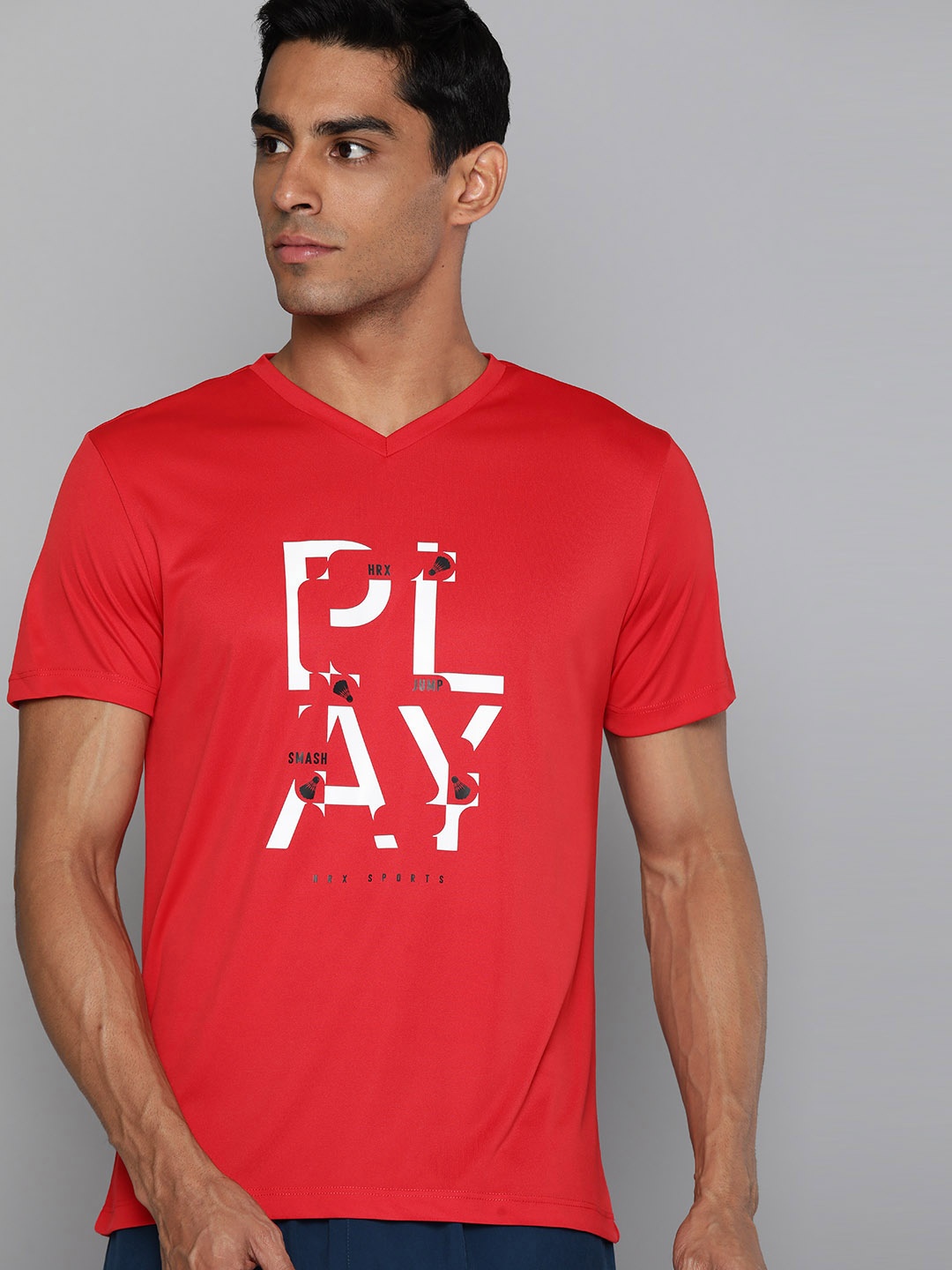 

HRX by Hrithik Roshan Rapid Dry Printed Badminton T-shirt, Red