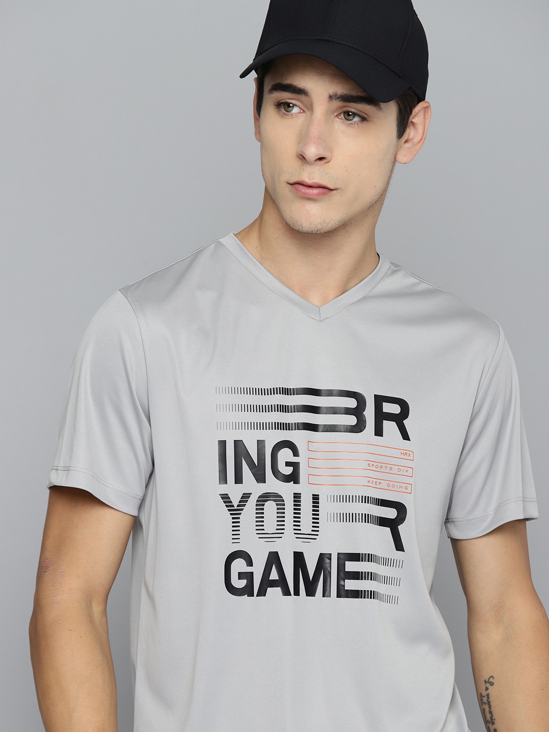 

HRX by Hrithik Roshan Printed Rapid-Dry Racket Sport T-shirt, Grey