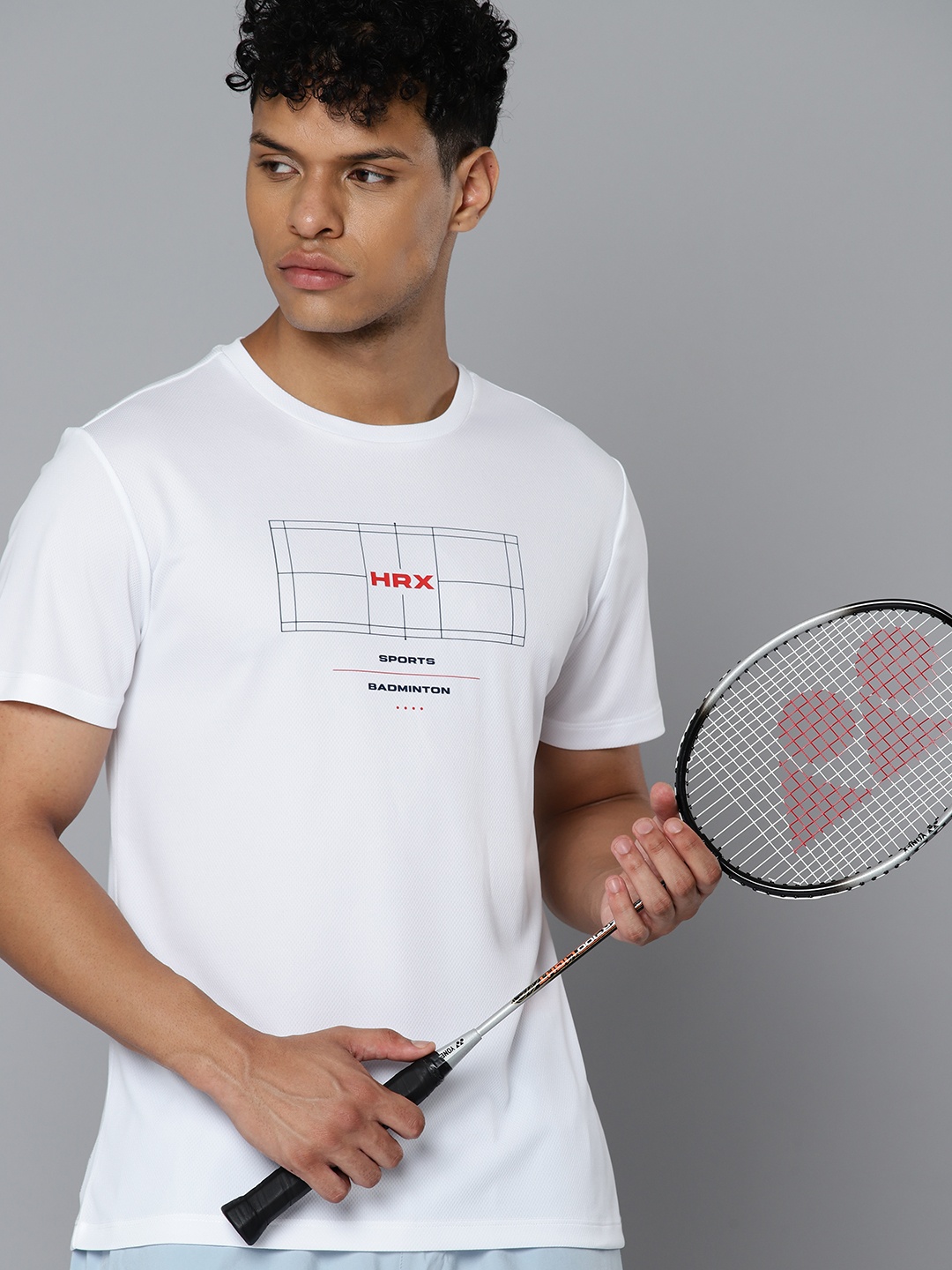 

HRX by Hrithik Roshan Rapid-Dry Printed Racket Sport T-shirt, White