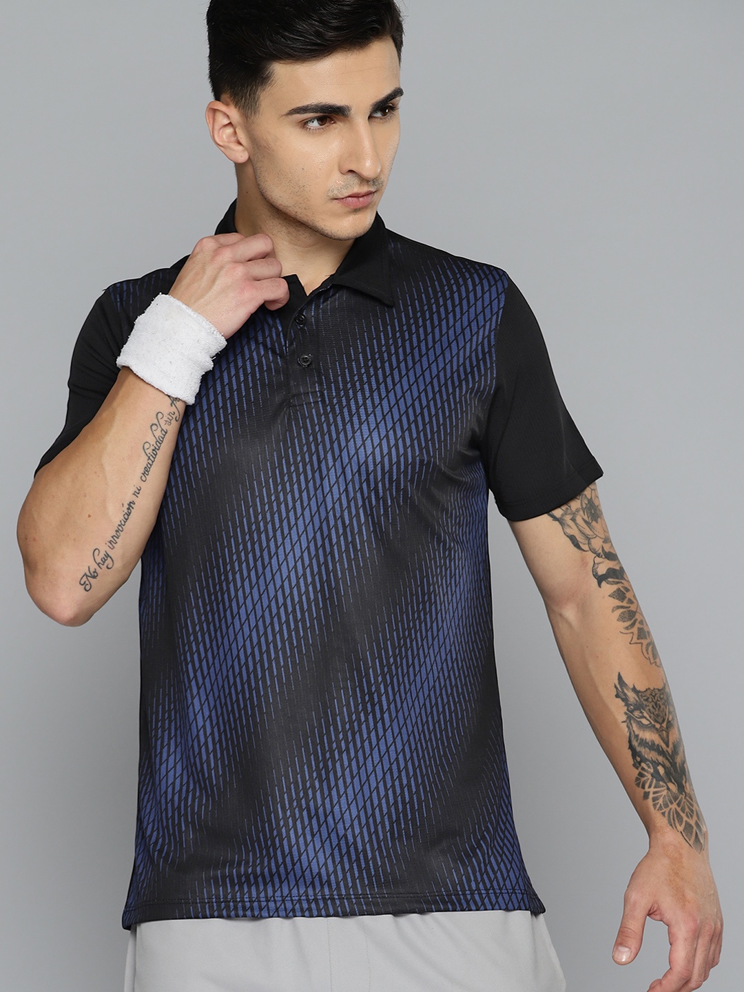 

HRX by Hrithik Roshan Rapid-Dry Printed Polo Collar Sport T-shirt, Black