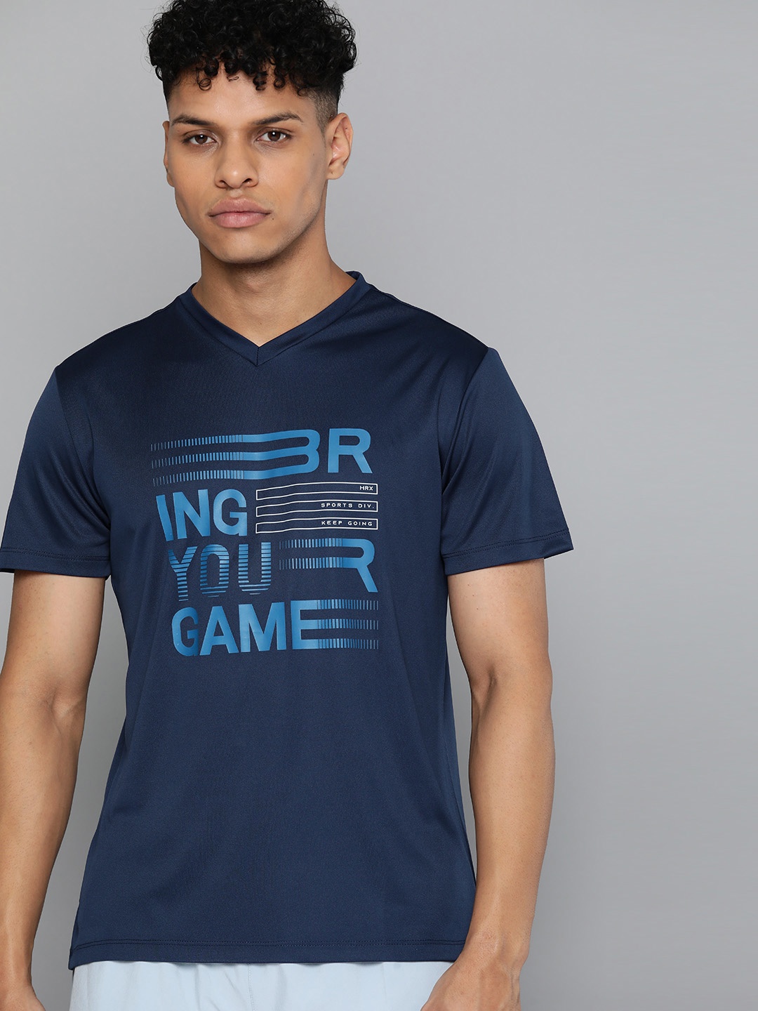 

HRX by Hrithik Roshan Rapid-Dry Typography Printed Badminton T-shirt, Navy blue