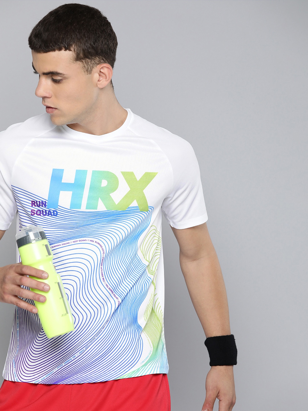 

HRX by Hrithik Roshan Round Neck Brand Logo Printed Rapid-Dry Running T-shirt, White
