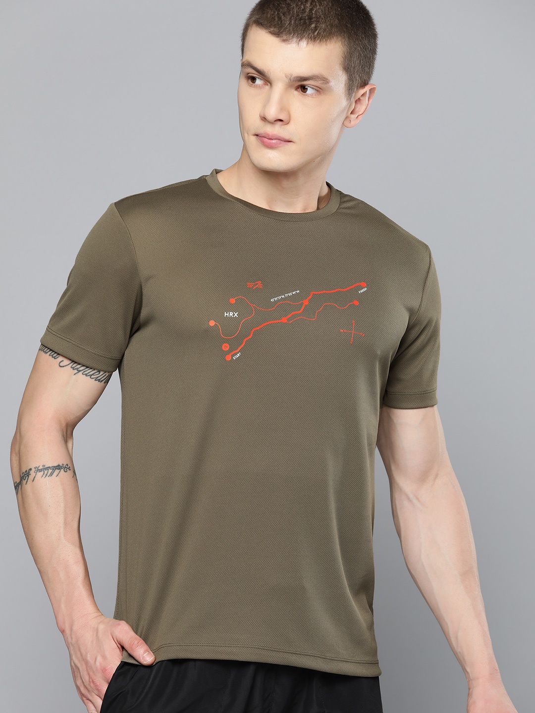 

HRX by Hrithik Roshan Men Graphic Print Rapid-Dry Running T-shirt, Olive