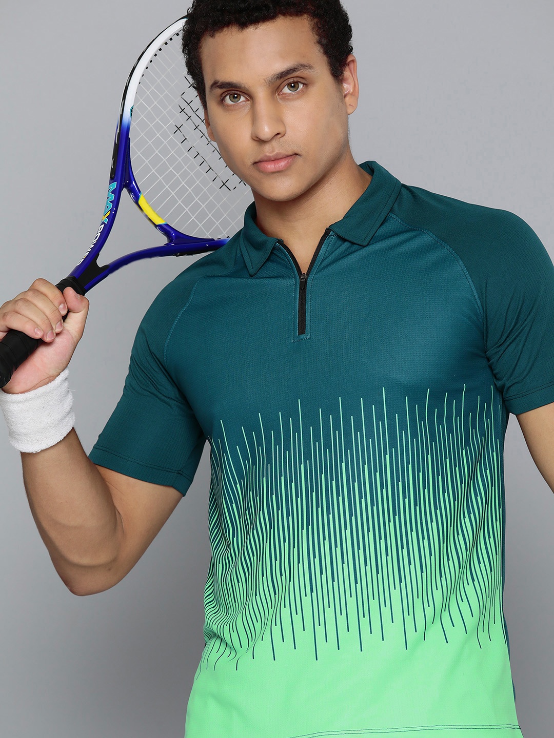 

HRX by Hrithik Roshan Printed Polo Collar Rapid-Dry Racket Sport T-shirt, Teal