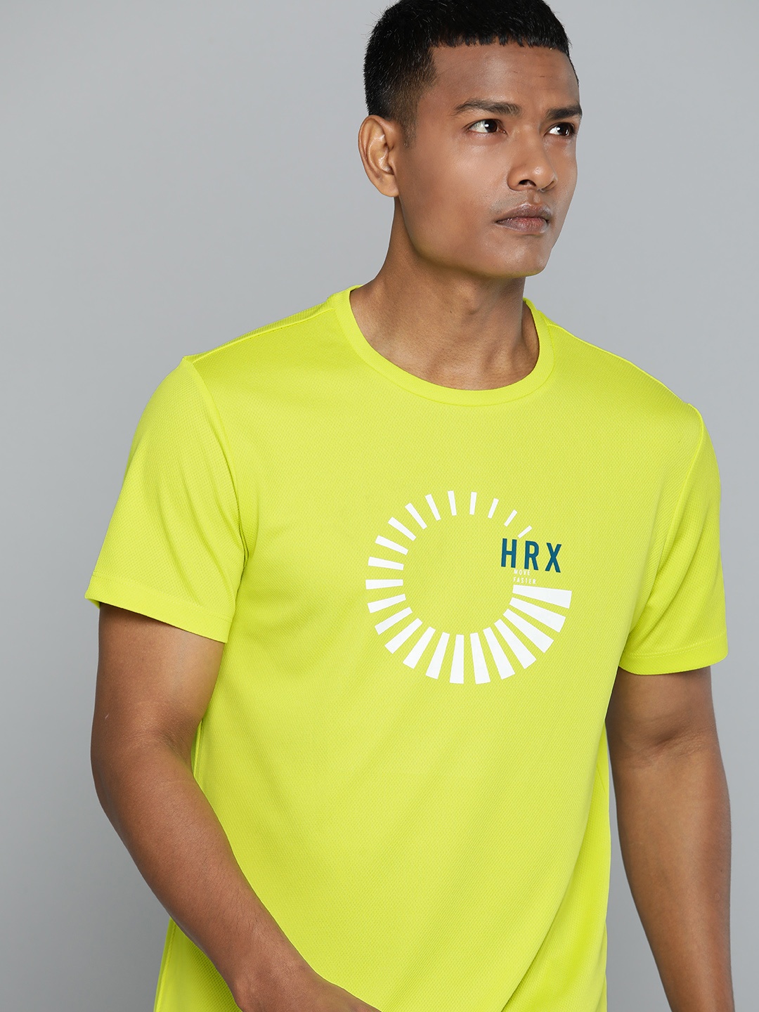 

HRX by Hrithik Roshan Printed Rapid-Dry Running T-shirt with Reflective Detail, Lime green