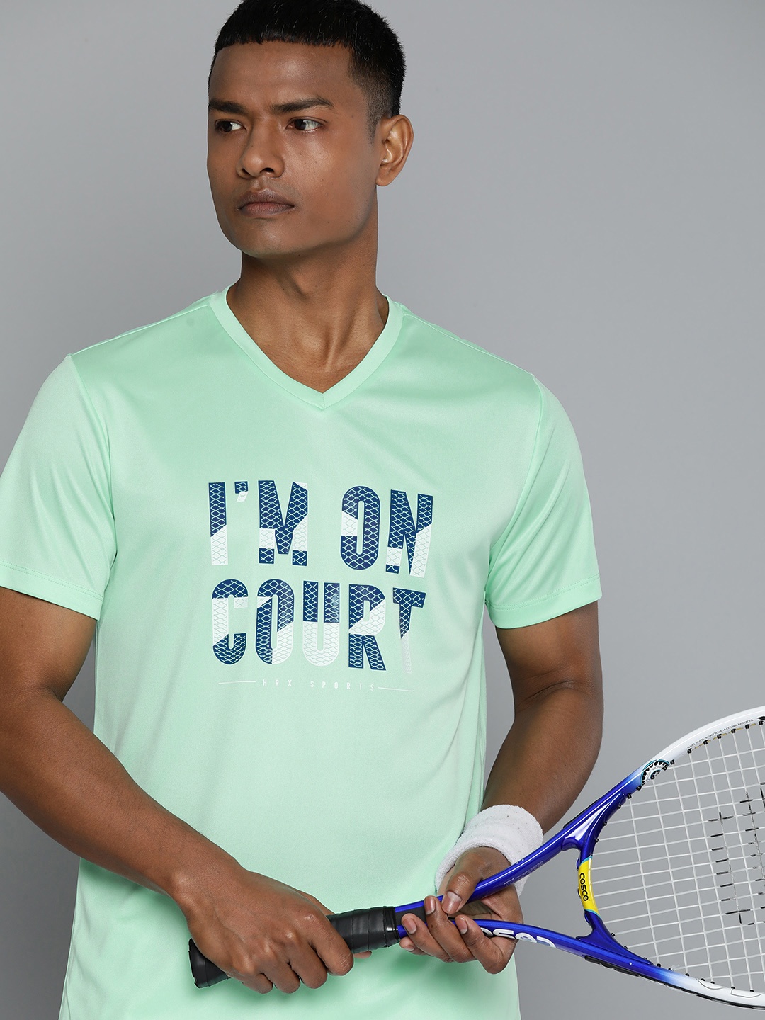 

HRX by Hrithik Roshan Printed Rapid-Dry Badminton T-shirt with Reflective Detail, Green